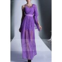 Purple Chiffon Long Party Dress With One Ruffle Long Sleeve - Ref L659 - 02