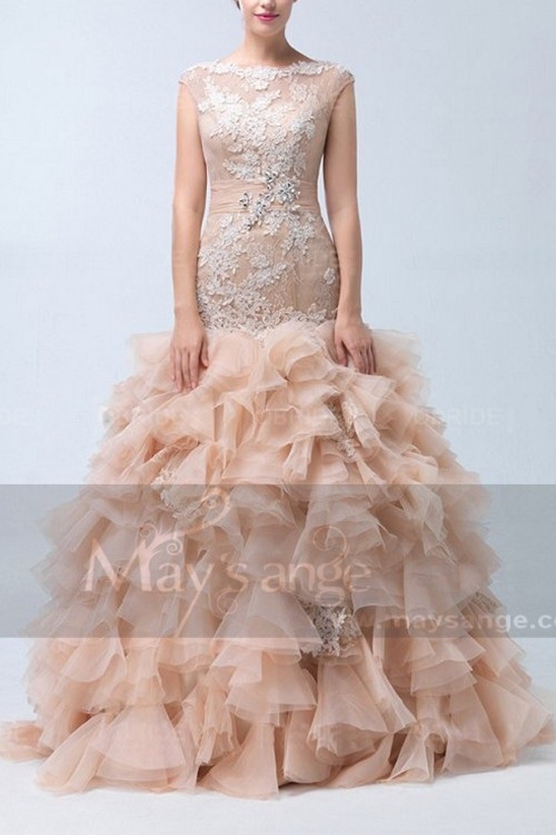 Robe de bal sirène rose nude laçage au dos - Ref P063 - 01 Robe de bal sirène rose nude laçage au dos - Ref P063 - 01