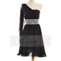 Robe noire courte mousseline et paillettes - Ref C661 - 02