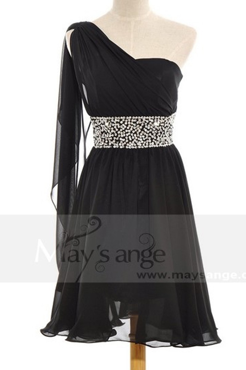 Robe noire courte mousseline et paillettes - Ref C661 - 01