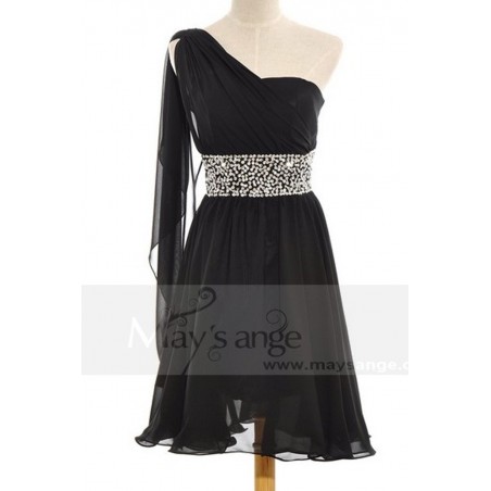 Short Black Chiffon and Sequins Dress C661
