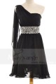 Robe noire courte mousseline et paillettes - Ref C661 - 02