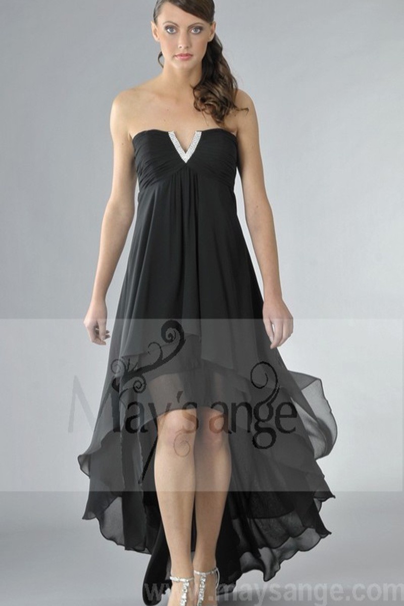 Strapless Black Cocktail Dress With Asymmetric Cut - Ref C087 - 01