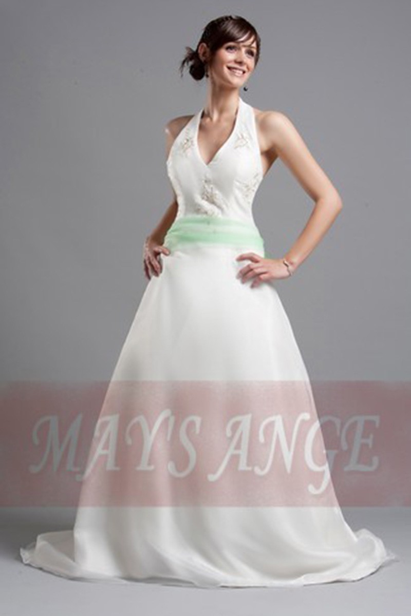 Beautiful Wedding Dress Eden With Green Belt And Short Train
