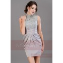 Short A-Line Silver dress Graduation Party Dress With Lace Top - Ref C014 - 02