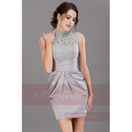 Short A-Line Silver dress Graduation Party Dress With Lace Top
