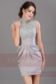 Short A-Line Silver dress Graduation Party Dress With Lace Top - Ref C014 - 02