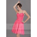 FUCHSIA SHORT COCKTAIL DRESS THIN STRAPS AND PLEATED BODICE - Ref C671 - 03