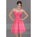 FUCHSIA SHORT COCKTAIL DRESS THIN STRAPS AND PLEATED BODICE - Ref C671 - 02