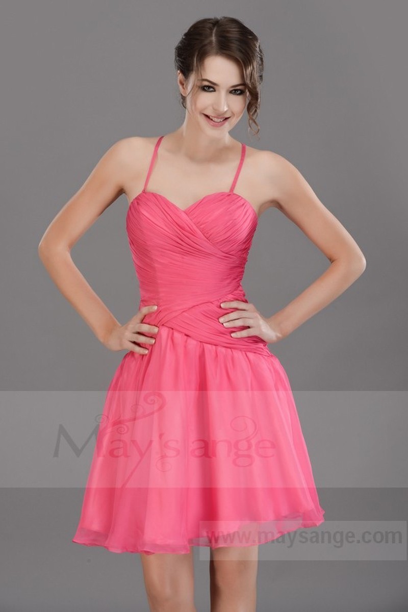 Robe cocktail courte taille marque et drapée rose fuchsia - Ref C671 ...