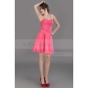 FUCHSIA SHORT COCKTAIL DRESS THIN STRAPS AND PLEATED BODICE - Ref C671 - 05
