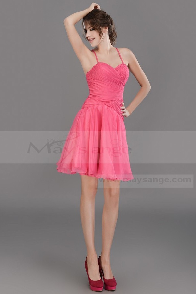 Robe cocktail courte taille marque et drapée rose fuchsia - Ref C671 ...
