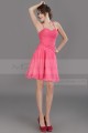 FUCHSIA SHORT COCKTAIL DRESS THIN STRAPS AND PLEATED BODICE - Ref C671 - 05