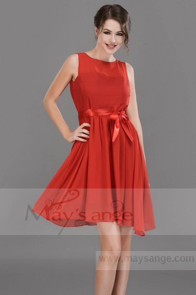 ALISON robe rouge drapeau france ceinture satin - Ref C673 - 01