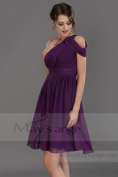 One Shoulder Chiffon Purple Short Party Dress - C675 #1