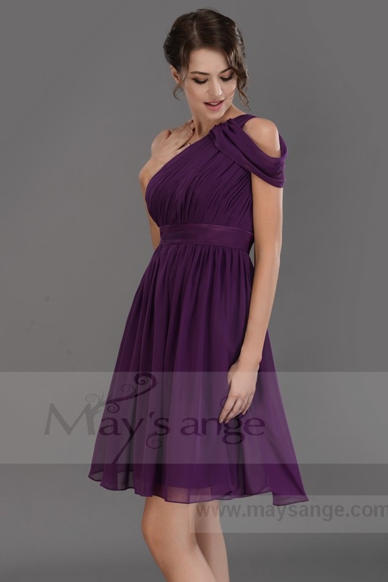 One Shoulder Chiffon Purple Short Party Dress - Ref C675 - 01
