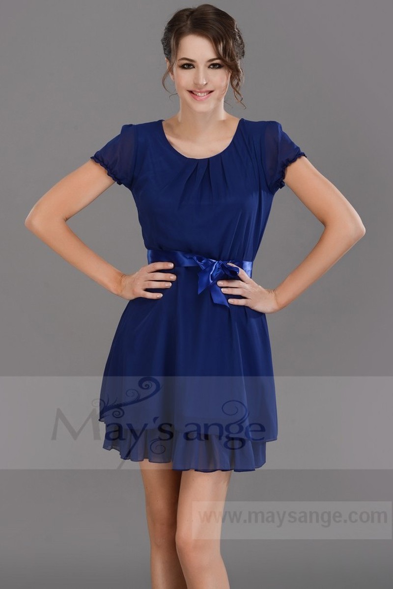 Bleuet robe soirée bleu nuit C676 avec manches - Ref C676 - 01 Bleuet robe soirée bleu nuit C676 avec manches - Ref C676 - 01