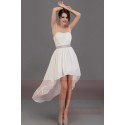 Robe de cocktail bustier asymétrique  blanc casse ceinture en strass - Ref C678 - 02