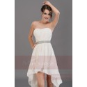 Robe de cocktail bustier asymétrique  blanc casse ceinture en strass - Ref C678 - 03