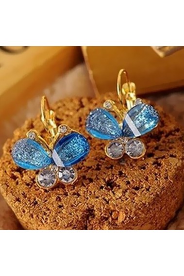 Butterfly gold earrings emerald stone - B003 #1