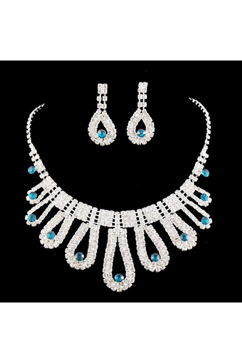 Pretty jewelry necklace set blue stone - Ref E104 - 01