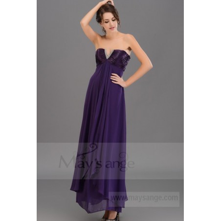 Promotion Robe Orient Violet longue de soirée avec bustier en satin