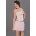 Strapless Short Pink Party Dress With Feathers Skirt - Ref C687 - 02