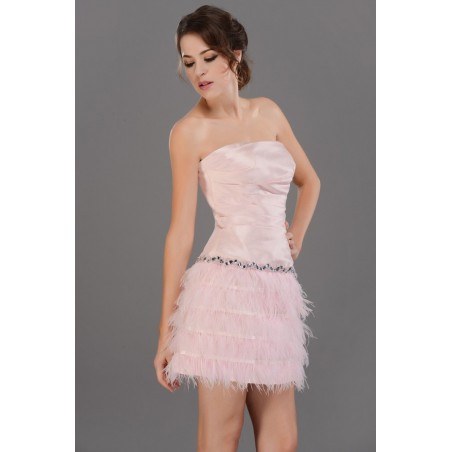 robe de cocktail bustier plume rose