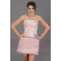 Strapless Short Pink Party Dress With Feathers Skirt - Ref C687 - 03