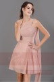 Robe courte rose de la chair asymétrique pour demoiselle d'honneur - Ref C690 - 02