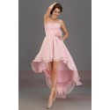 Robe de soirée rose asymétrique fleure plume Surprenante - Ref L152 - 02