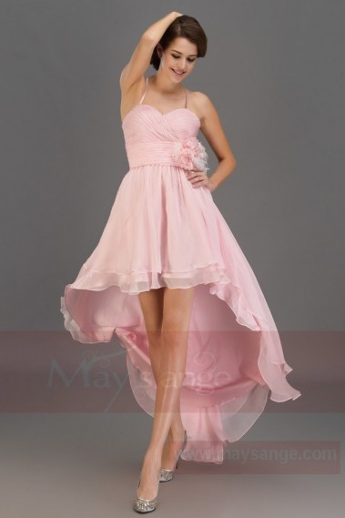 Robe de soirée rose asymétrique fleure plume Surprenante - L152 #1