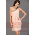 Robe pour mariage simple bretelle  couleur saumon nude - Ref C658 - 03