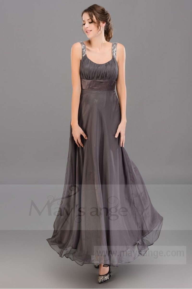 Robe de soirée gris longue Disco Chic large bretelles - Ref L055 - 01 Robe de soirée gris longue Disco Chic large bretelles - Ref L055 - 01