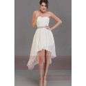 Robe de cocktail bustier asymétrique  blanc casse ceinture en strass - Ref C678 - 05