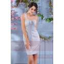 Robe cocktail grise fleur blanche courte coupe ajuste - Ref C187 - 02