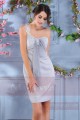 Robe cocktail grise fleur blanche courte coupe ajuste - Ref C187 - 02