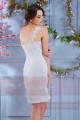 Robe cocktail grise fleur blanche courte coupe ajuste - Ref C187 - 04