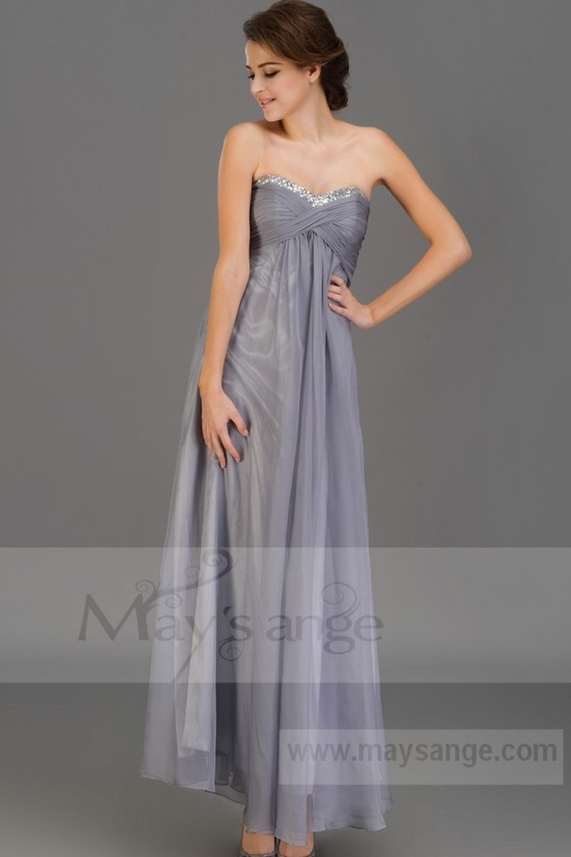 robe longue de soiree cœur diamant couleur gris souris - Ref L666 - 01 robe longue de soiree cœur diamant couleur gris souris - Ref L666 - 01