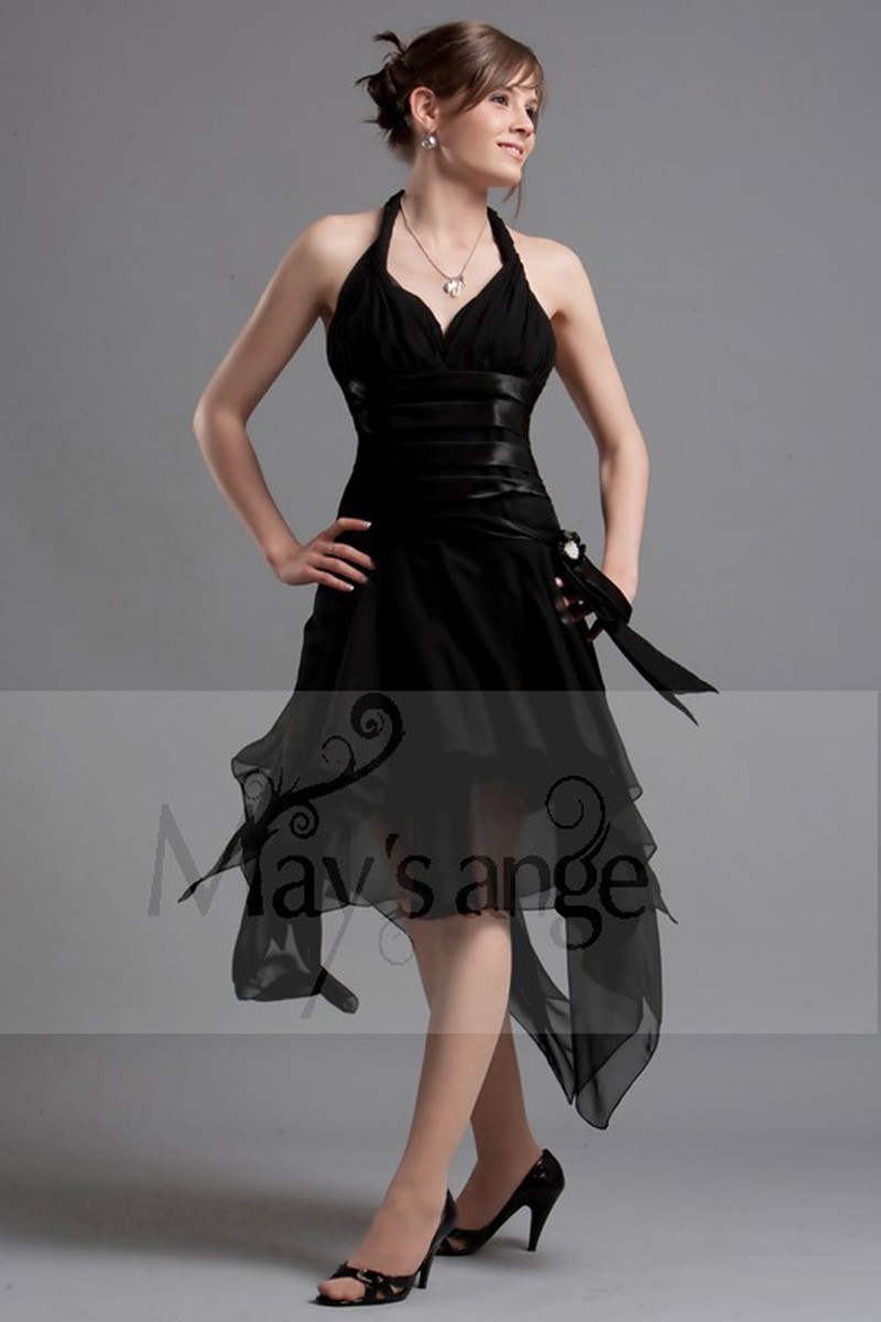 Black Party Dress With Asymmetrical hem - Ref L082 - 01