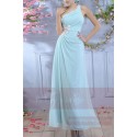 Long Cocktail Dress Light Blue Color With Single Floral Strap - Ref L673 - 02