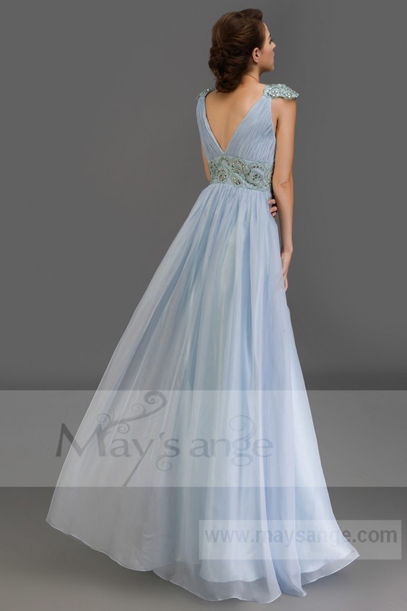 robe longue de gala bleu clair avec manchette brodée maysange - Ref L678 - 01 robe longue de gala bleu clair avec manchette brodée maysange - Ref L678 - 01