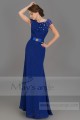 Nice robe longue de soiree sirene bleu roi avec deux manchettes en dentelle - Ref L680 - 03