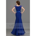 Nice robe longue de soiree sirene bleu roi avec deux manchettes en dentelle - Ref L680 - 04