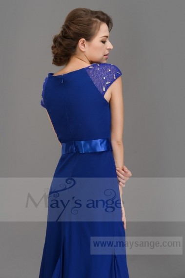 Nice robe longue de soiree sirene bleu roi avec deux manchettes en dentelle - L680 #1