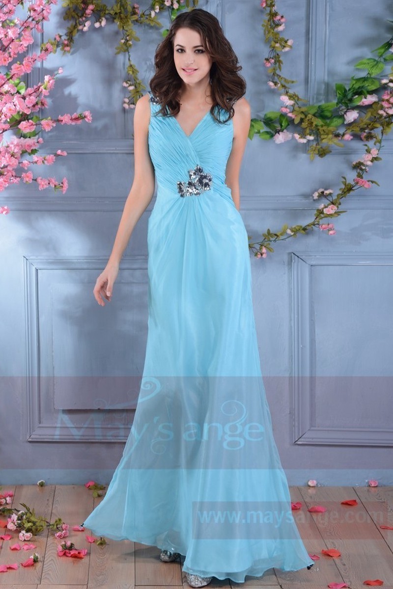 robe longue bleu de Rio double decollete V maysange - Ref L681 - 01