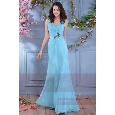 robe longue bleu de Rio double decollete V maysange