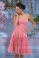 Robe du soir courte rose mousseline avec bretelles fines - Ref C698 - 02