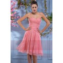 Robe du soir courte rose mousseline avec bretelles fines - Ref C698 - 03