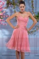 Robe du soir courte rose mousseline avec bretelles fines - Ref C698 - 03